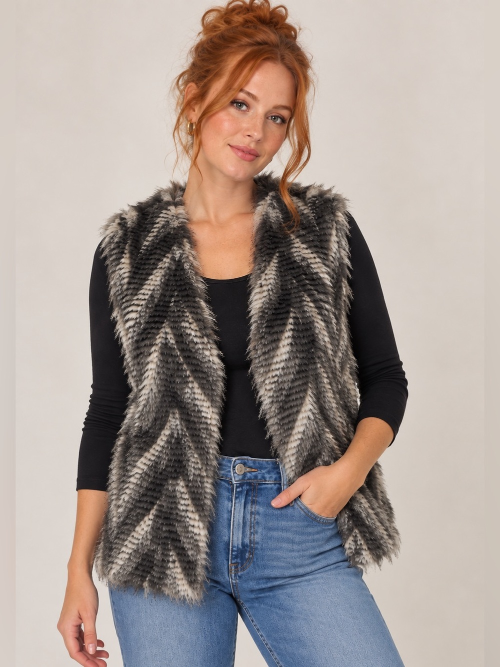 Women’s Xl luxe faux fur lined gray vest